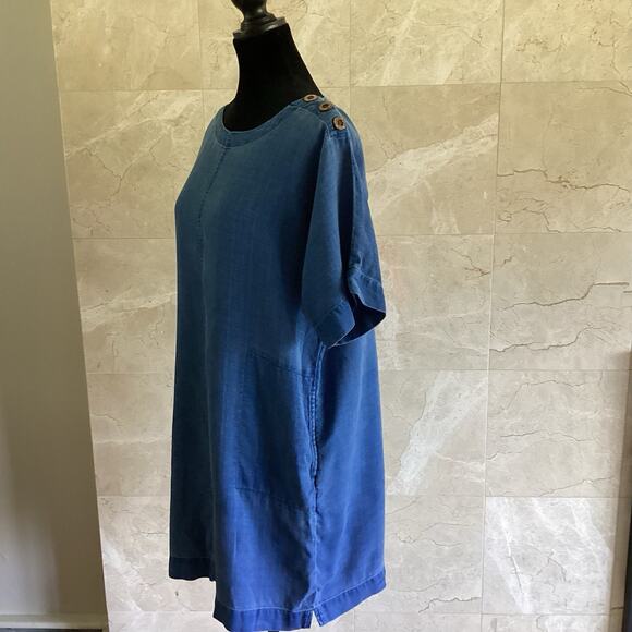 PureJill Indigo Shift Dress SP Denim Chambray Short Sleeve Fall Lagenlook Boxy - Picture 8 of 11